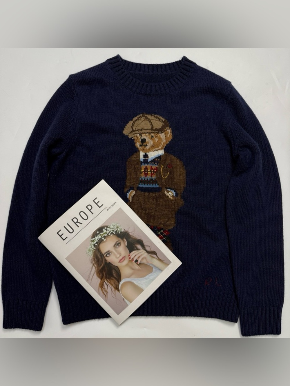 Polo Ralph Lauren Navy Crewneck Sweater with Teddy Motif - Picture 6 of 7